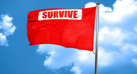 Survive or die, 3D rendering, a red waving flag