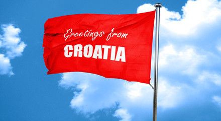 Greetings from croatia, 3D rendering, a red waving flag