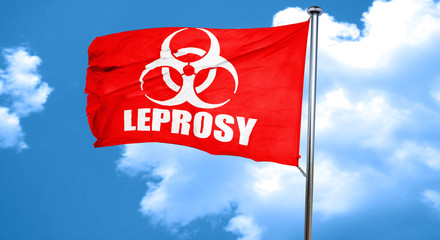 Leprosy concept background, 3D rendering, a red waving flag