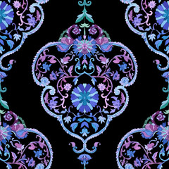 Watercolor Paisley Seamless Background. Cold Colors.