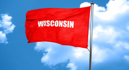  wisconsin, 3D rendering, a red waving flag