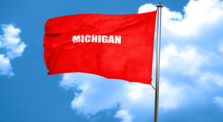  michigan, 3D rendering, a red waving flag