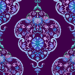 Watercolor Paisley Seamless Background. Cold Colors.