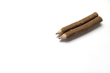 Natural texture wooden pencil on white background