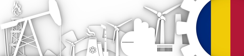 Fototapeta premium Energy and Power icons set. Header banner with Romania flag
