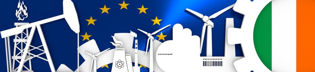 Energy and Power icons set. Header banner with Ireland flag