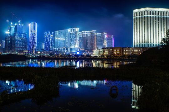 Modern Office Buildings And Casinos In Macau