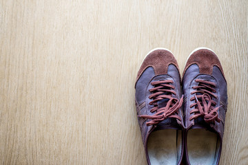 Leather shoes on the wooden floor