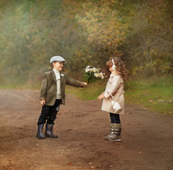 Fototapeta premium the boy and girl is on the way