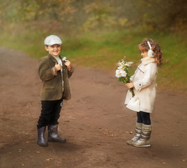 Fototapeta premium the boy and girl is on the way