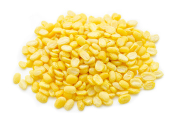 peeled split mung bean isolated on white.