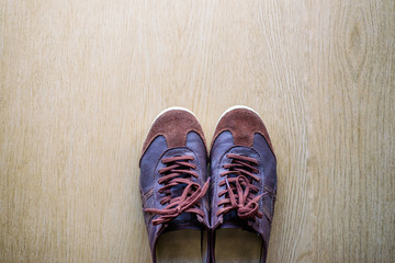 Leather shoes on the wooden floor