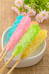 Many colorful sugar crystal candy.