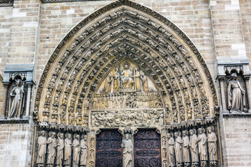 Biblical Statues Judgment Door Notre Dame Cathedral Paris France