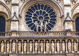 Obraz premium Kings Facade Rose Window Notre Dame Cathedral Paris France