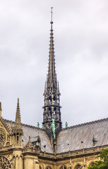 Fototapeta na wymiar Black Spire Tower Overcast Notre Dame Cathedral Paris France