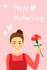 母の日のカード　カーネーションを喜ぶ母親