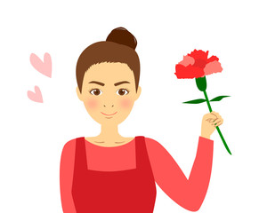 母の日　カーネーションを喜ぶ母親