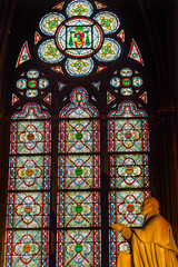 Priest Statue Stained Glass Notre Dame Cathedral Paris France
