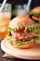 homemade hamburger with fresh vegetables