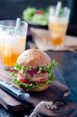 homemade hamburger with fresh vegetables