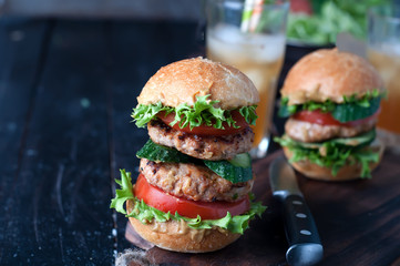 homemade hamburger with fresh vegetables