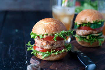 homemade hamburger with fresh vegetables