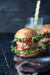 homemade hamburger with fresh vegetables