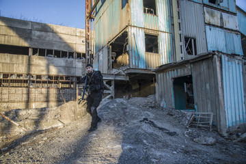 Russian special forces training at a military training ground. Fulfills military action against...