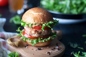 homemade hamburger with fresh vegetables