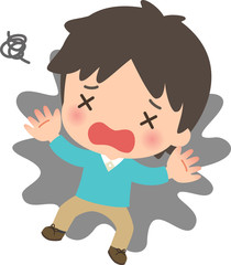 困り果てて倒れる若い男性