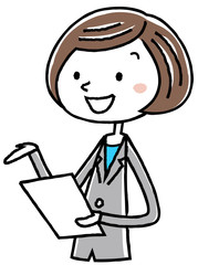 イラスト素材：ビジネス　スーツの女性　プレゼン