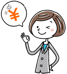 イラスト素材：ビジネス　スーツの女性　お金