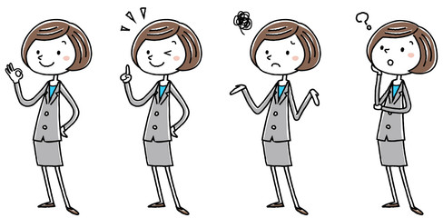 イラスト素材：ビジネス　スーツの女性　ポーズ　全身　バリエーション