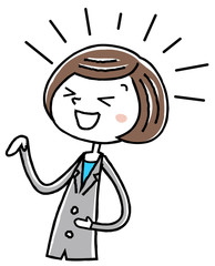 イラスト素材：ビジネス　スーツの女性　笑う
