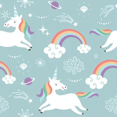 Wall murals Unicorn seamless pattern with cute unicorns