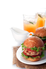 homemade hamburger with fresh vegetables. Closeup