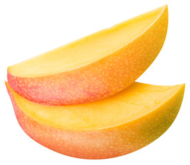 Fototapeta na wymiar Slices of mango fruit over white. File contains clipping paths.