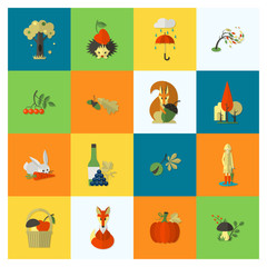 Set of Flat Autumn Icons