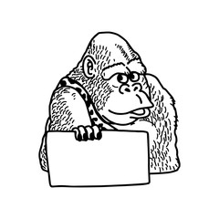 illustration vector hand drawn doodle of smile gorilla holding blank space sheet