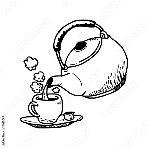 "illustration vector hand drawn doodle of act of pouring a hot tea from