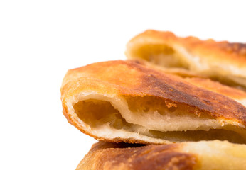 Delicious sliced puff pie with potatoes. 