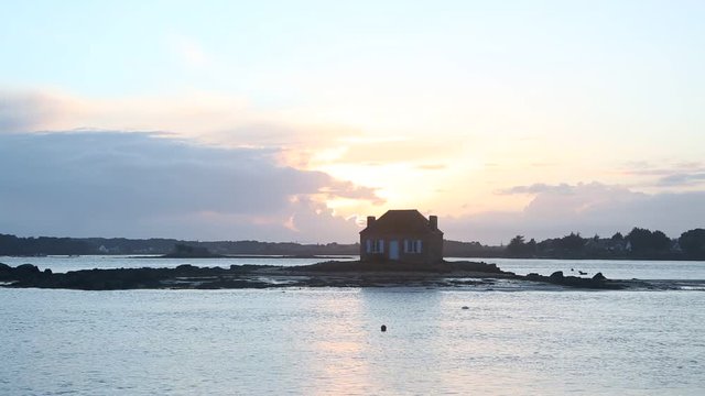 View of the famous House on the water in Saint Cado, Brittany, France