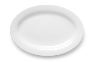 Oval empty plate isolated on white background