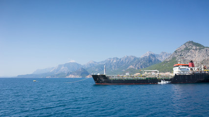 Cargo ship in mediterranean sea
