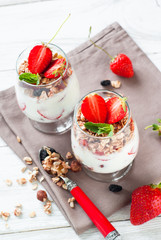 Yogurt with strawberries and granola
