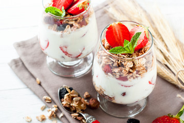 Yogurt with strawberries and granola