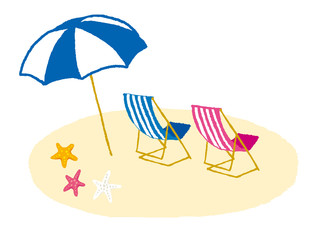 Fototapeta na wymiar Chair and umbrella on a tropical beach 