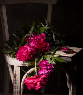 Artistic still life with peonies