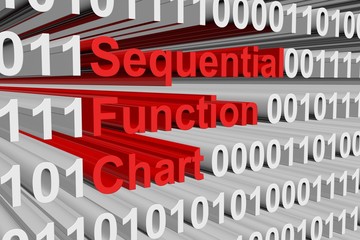 Sequential Function Chart in the form binary code 3D illustration